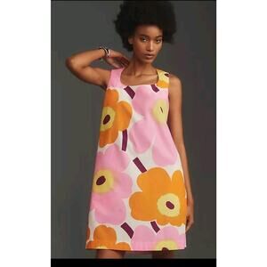 retro Marimekko x Anthropologie Kestit Unikko cotton poplin dress sz 10 Festival